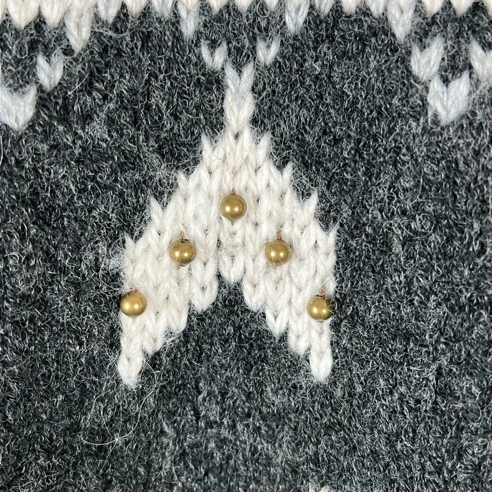J.Jill Womens Cardigan Size‎ L Gray Fair Isle Beaded Pockets Scandi Coastal Wool